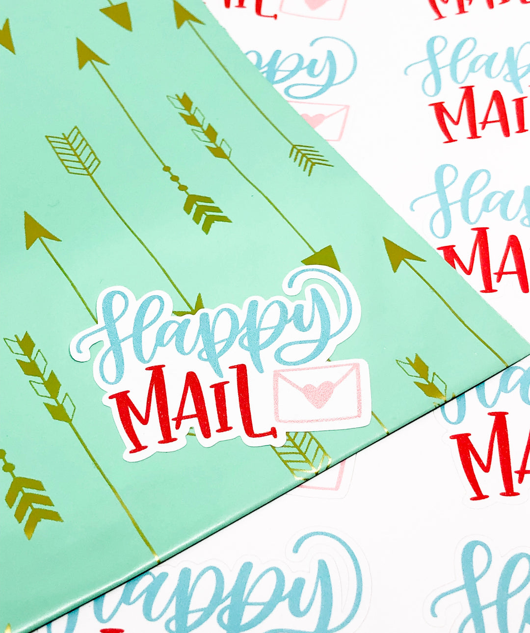 Happy Mail Envelope  | Packaging Stickers | Business Branding | Small Shop Stickers | Sticker #: S0040 | Ready To Ship